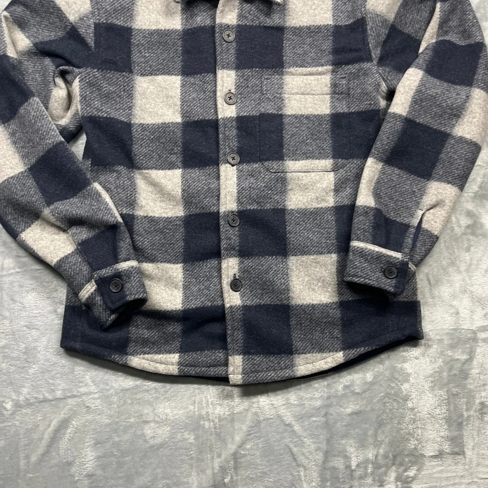 Banana Republic Lined Flannel Shirt Jacket Mens Navy Grey‎ Buffalo Plaid Small